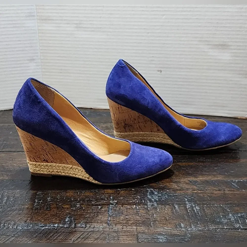 Franco Sarto blue suede cork‎ Wedge heels size 6